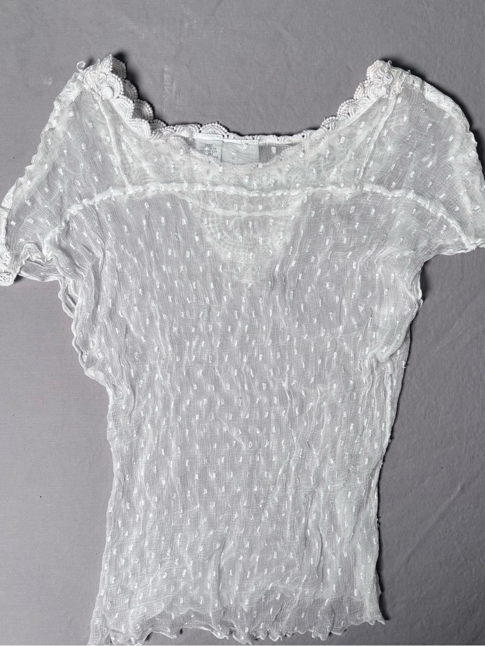 Newport News White Lace-Yoke Dot Sheer Blouse - Picture 4 of 11